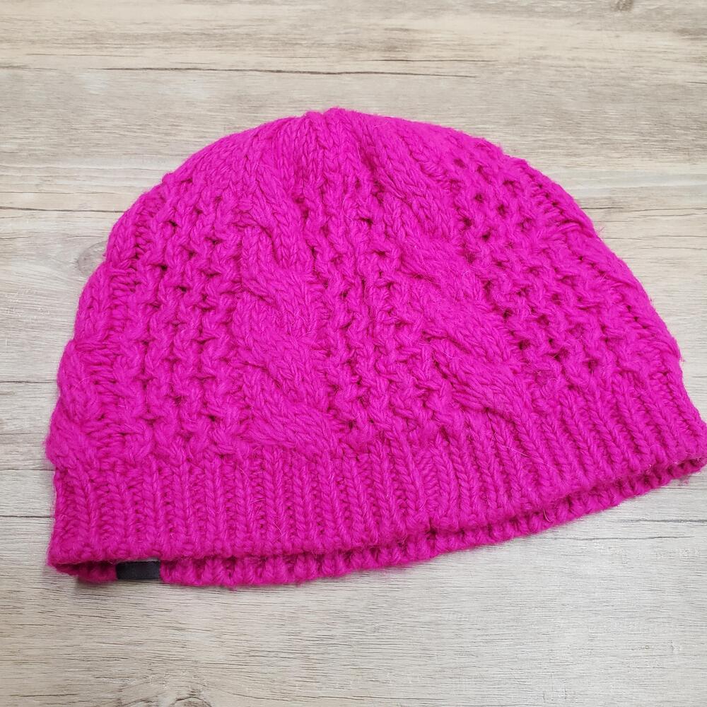 The North Face Hat Beanie Knit Womens One Size Pink Cable Lined Winter A5WK